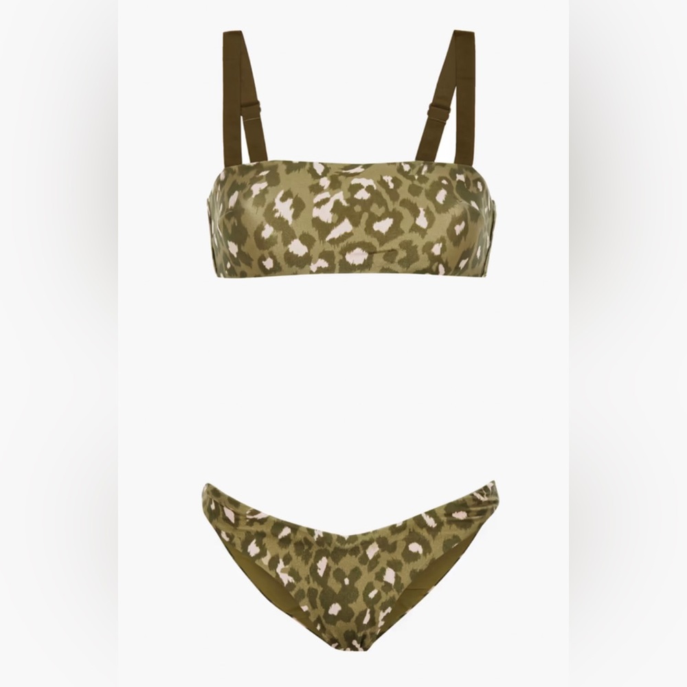 ZIMMERMANN
Army green Carnaby leopard-print bandeau bikini
Size: 3